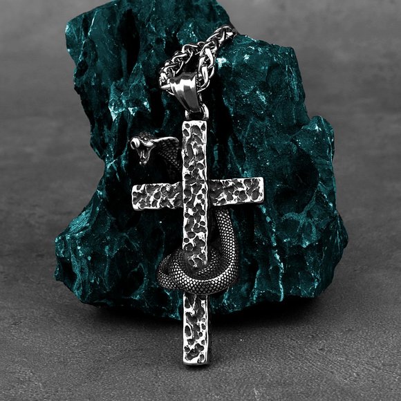 Other - Gravestone Snake Cross Religious Unisex Pendant Necklace, GP1231033